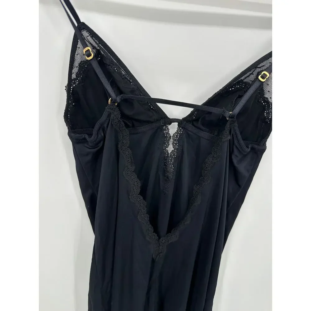 Victoria's Secret Very Sexy Black Slip Lingerie Women Sz M Lace Nylon Date Night